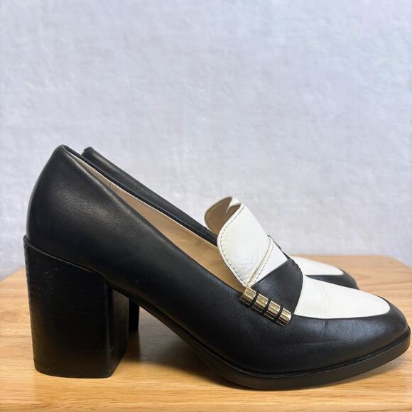 Cole Haan Mazie Colorblock Slip On Black Leather Loafer Stacked Heel Pump Size 8 - Picture 4 of 12